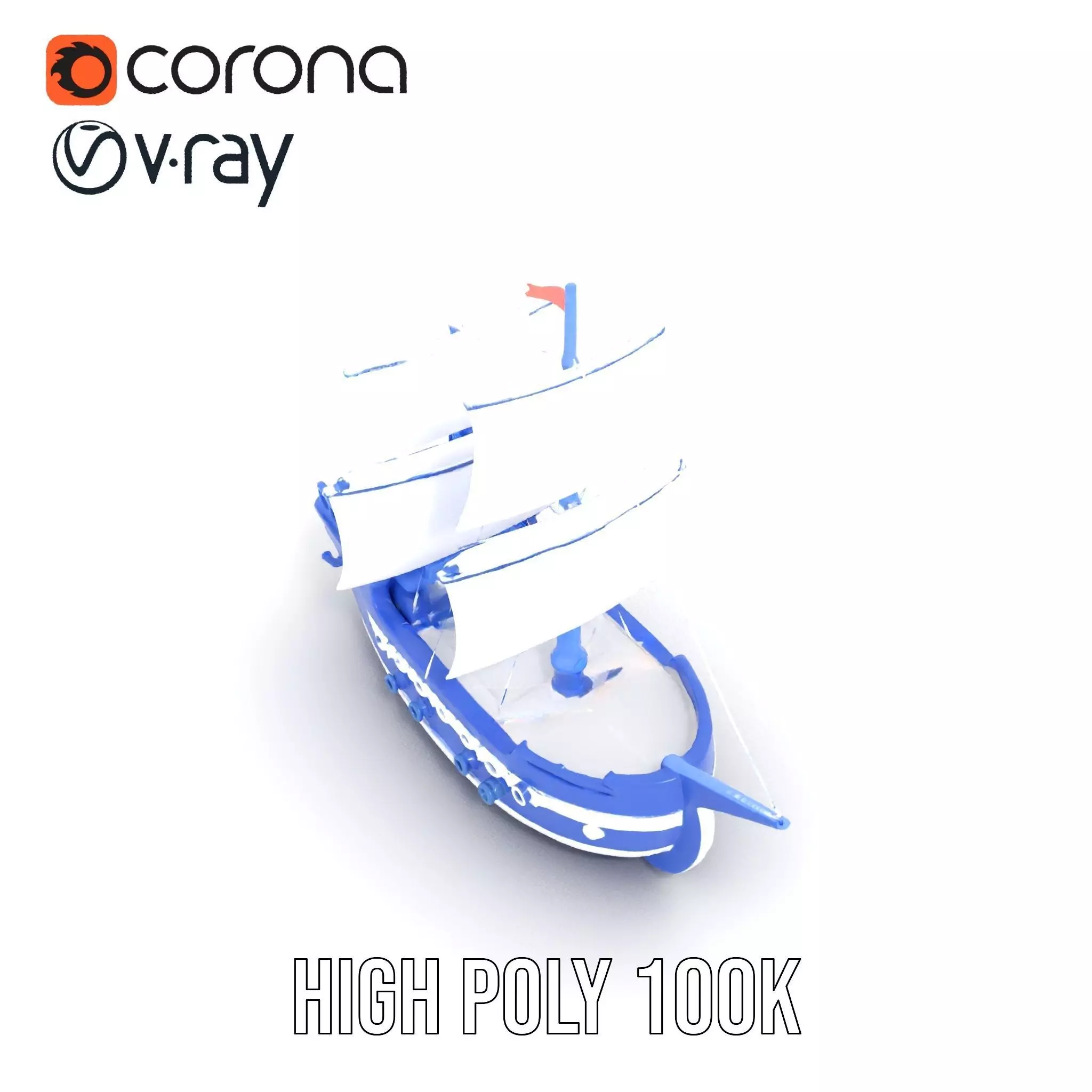 Blue Pirate Ship model pack Low-poly 3D model_26