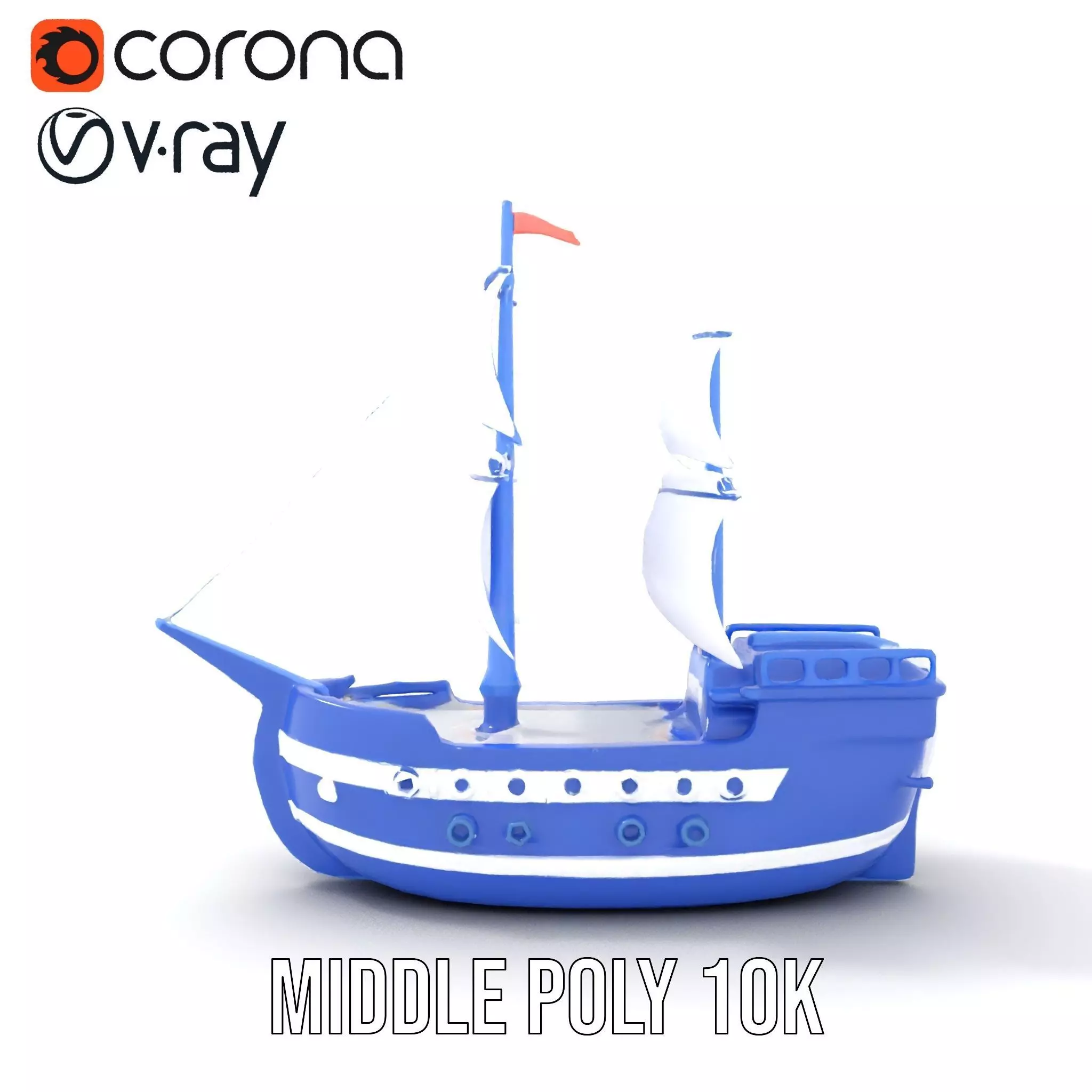 Blue Pirate Ship model pack Low-poly 3D model_7