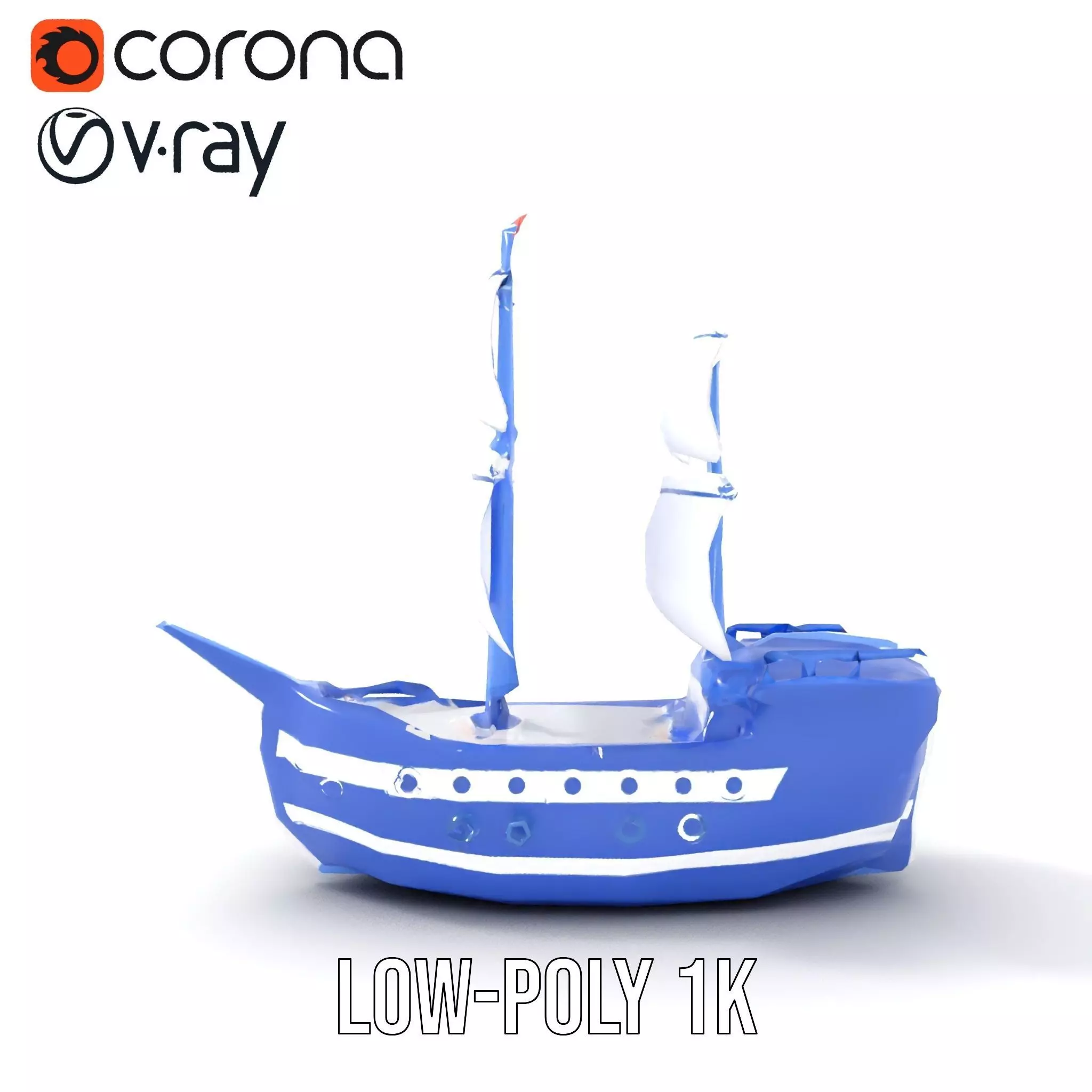 Blue Pirate Ship model pack Low-poly 3D model_28