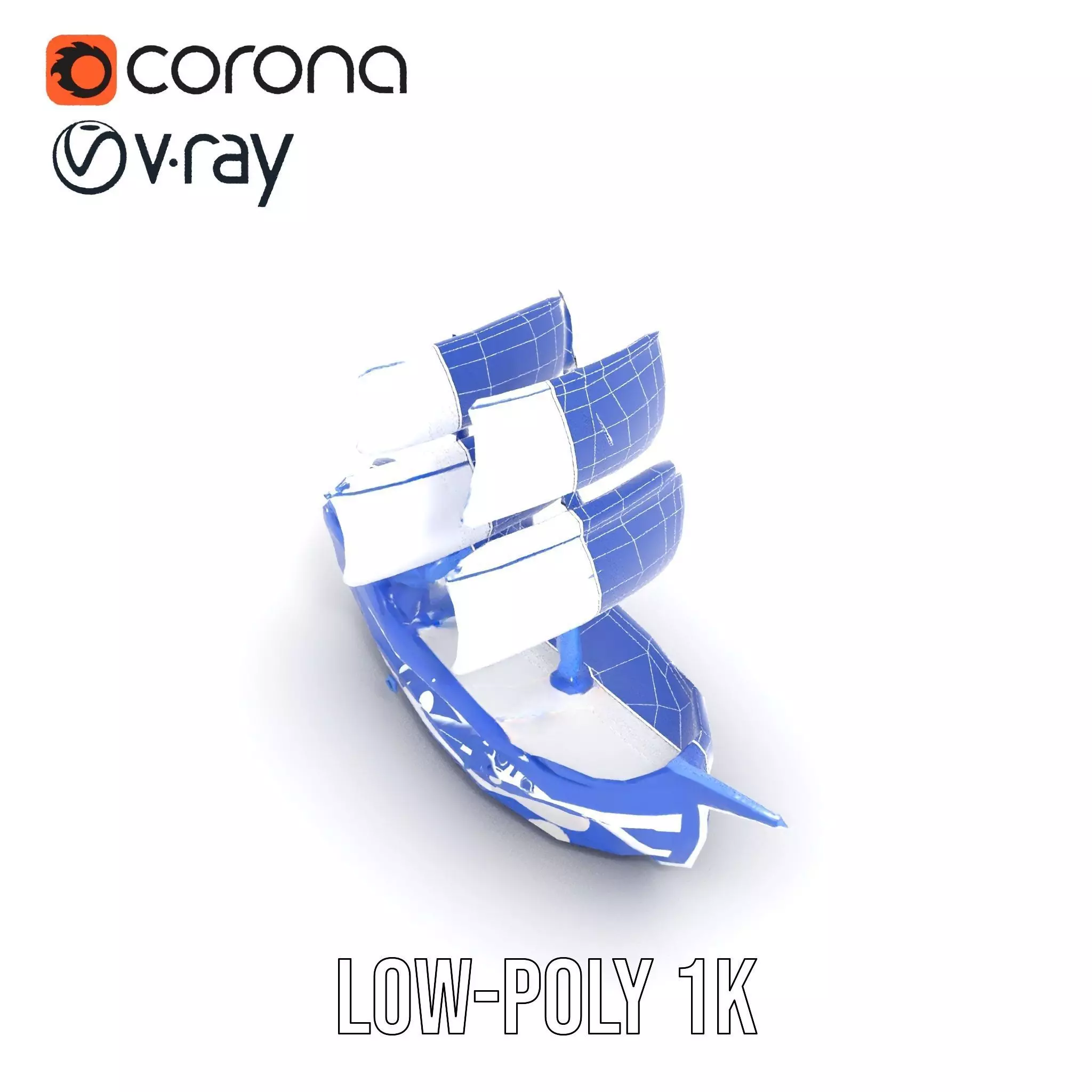 Blue Pirate Ship model pack Low-poly 3D model_23