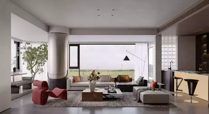 Luxury living room dining room interior scenes 