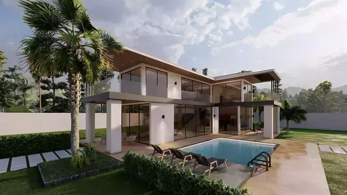 Modern Villa with Pool Landscape Terrace