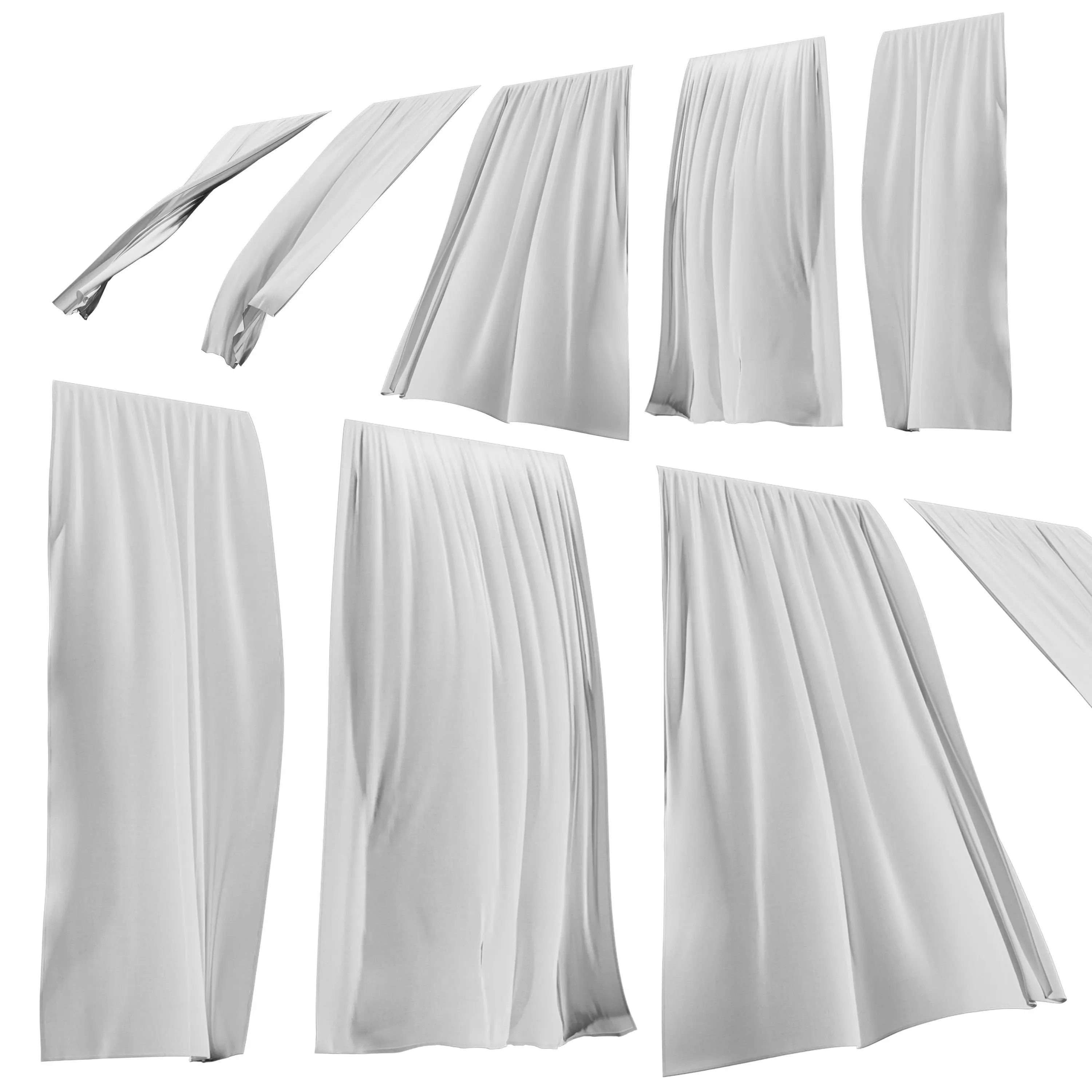 Curtain set in the wind  Low-poly 3D model_0