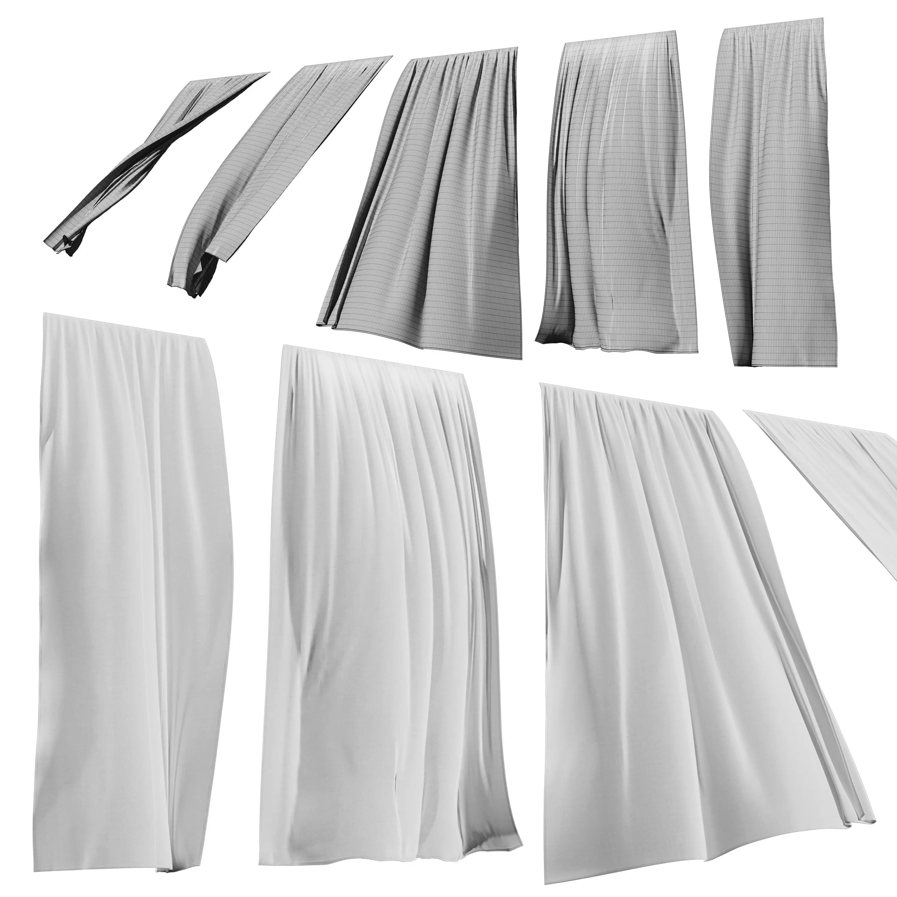 Curtain set in the wind  Low-poly 3D model_4
