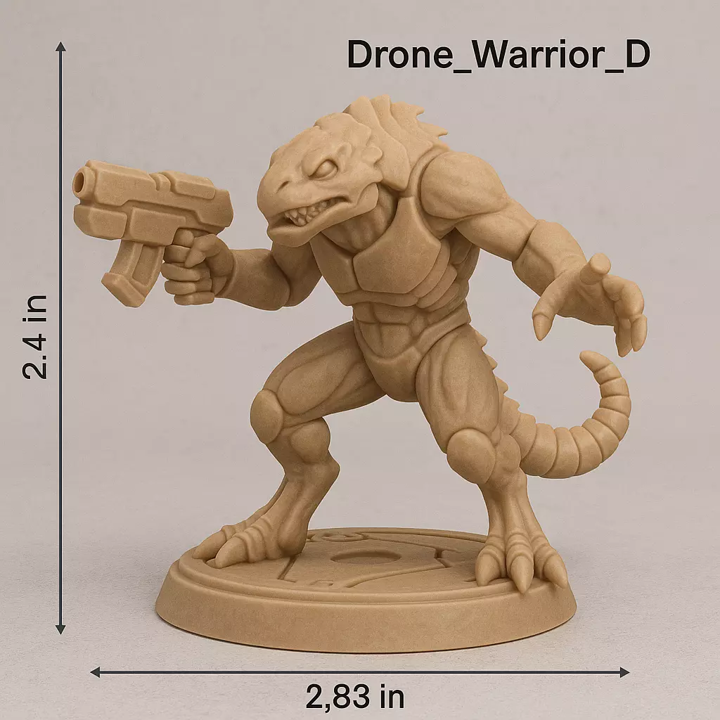 Drone Warrior 5 STL Miniatures Xeno Shock Soldiers 3D print model_4