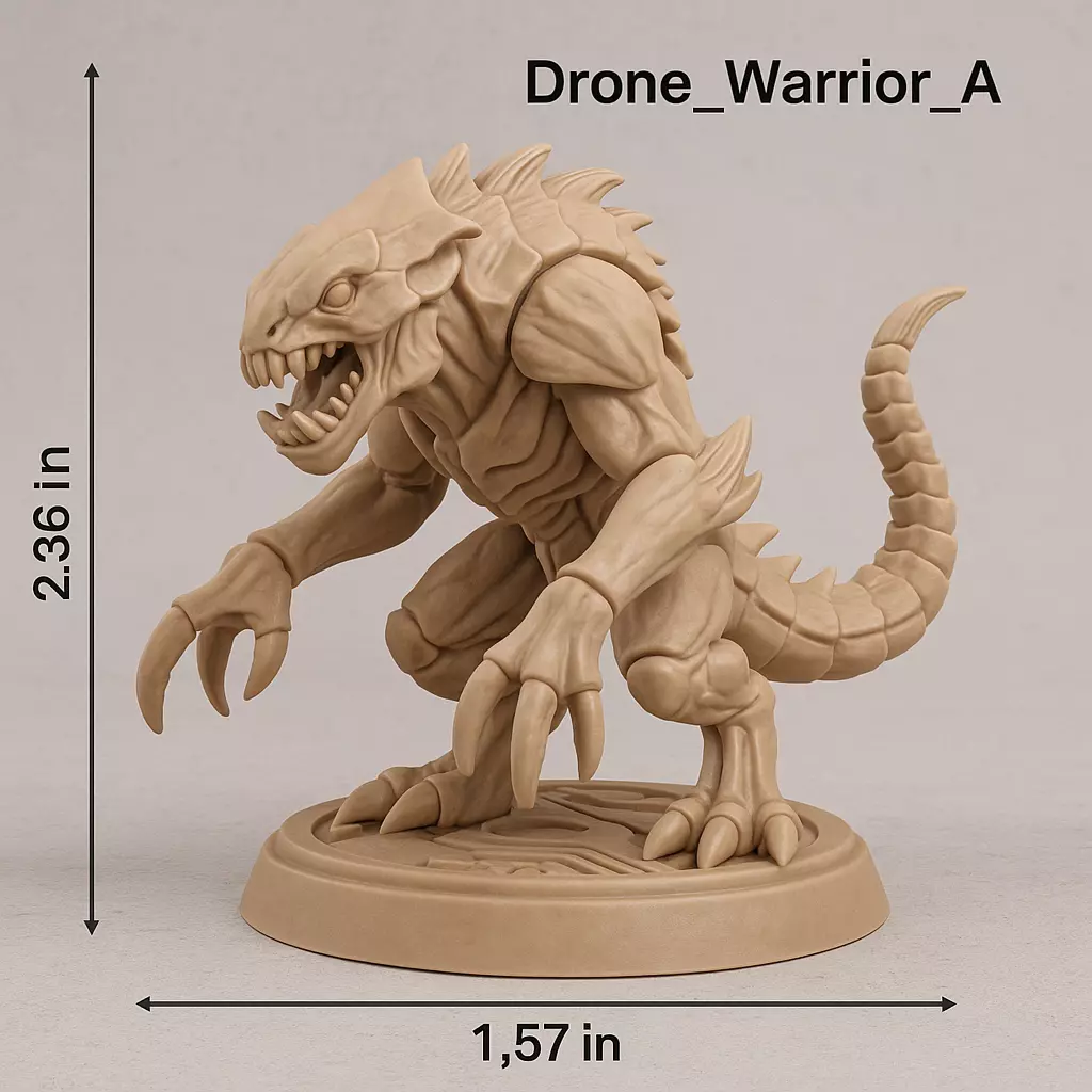Drone Warrior 5 STL Miniatures Xeno Shock Soldiers 3D print model_1