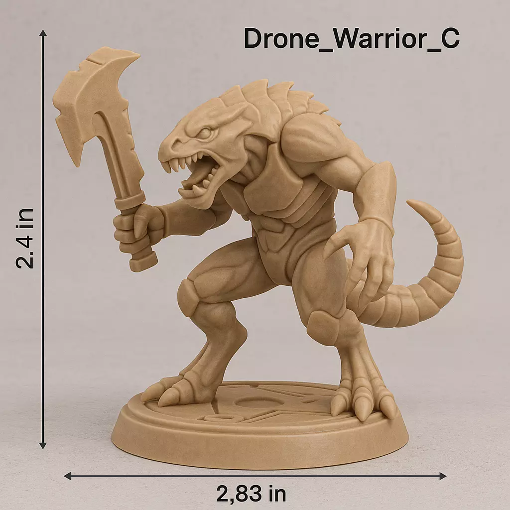 Drone Warrior 5 STL Miniatures Xeno Shock Soldiers 3D print model_3