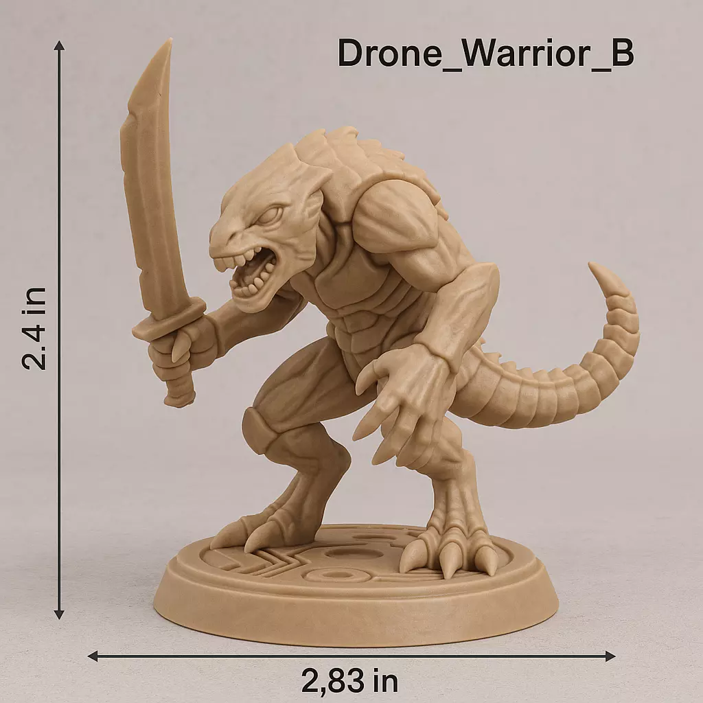 Drone Warrior 5 STL Miniatures Xeno Shock Soldiers 3D print model_2