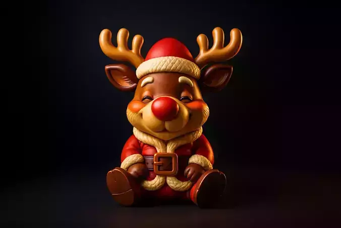 Cute Christmas Reindeer Figurine Adorable Holiday 3D print model