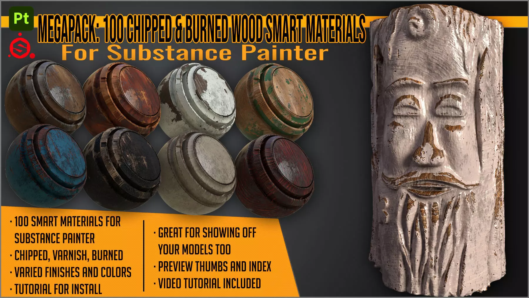 100 Chipped and Burned Wood smart materials - Substance Painter Texture