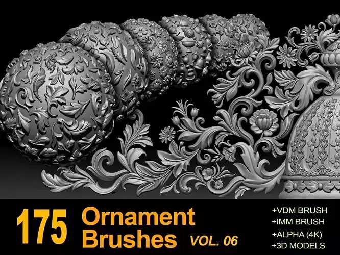 175 Ornament Brushes 4K Alphas and 3D Models- VOL 06