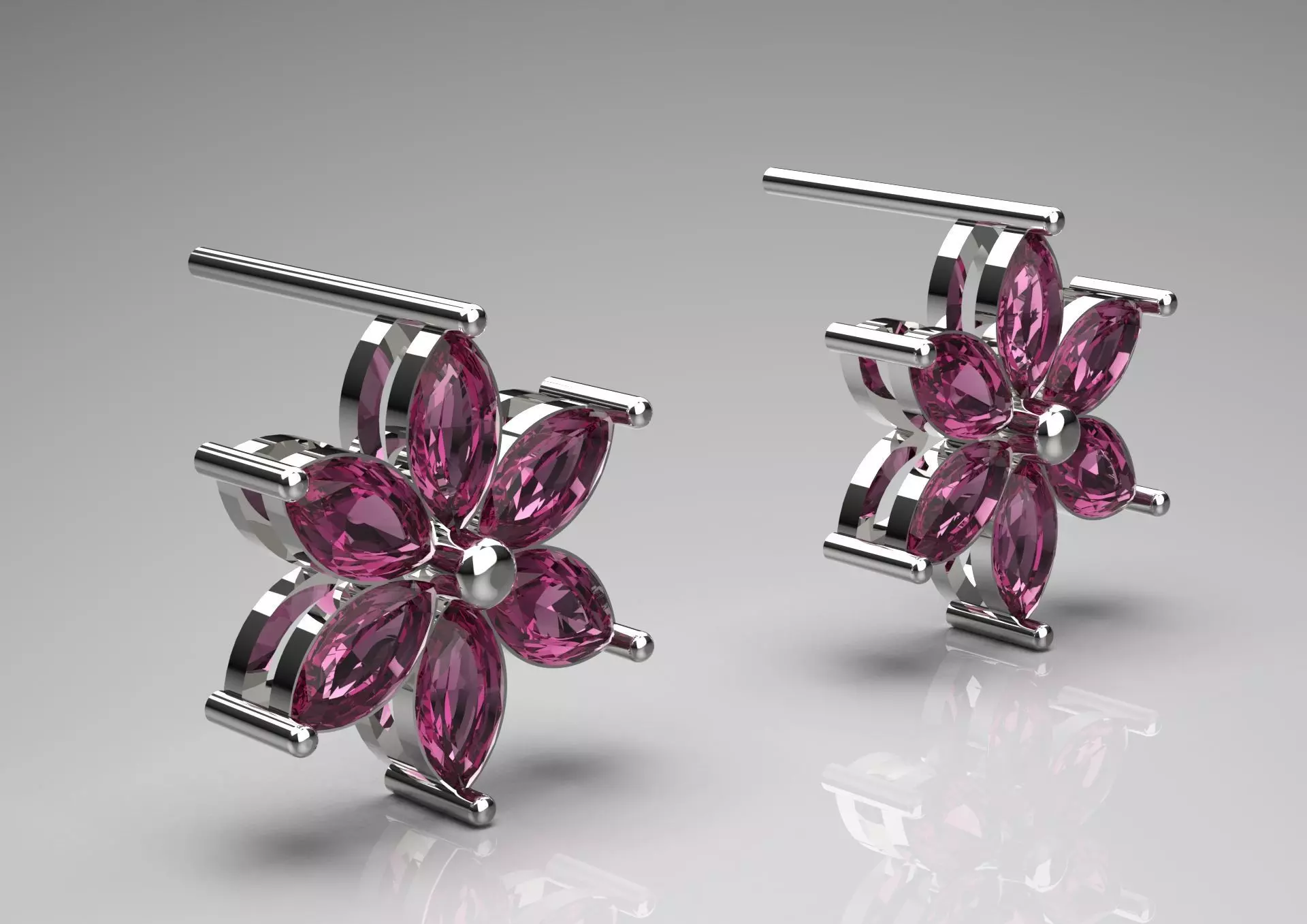3D File for Marquise Gemstone Flower Stud Earring je0084 3D print model