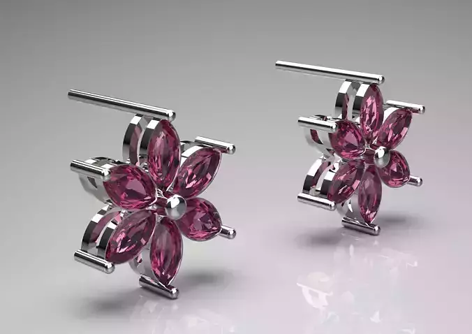 3D File for Marquise Gemstone Flower Stud Earring je0084