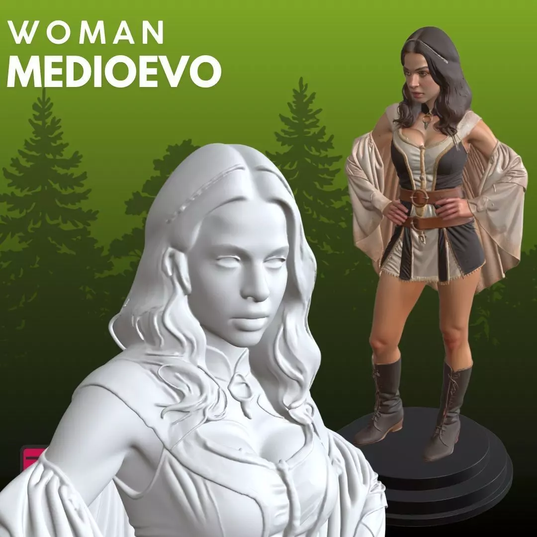 Medieval Fantasy Lady STL Elegant Warrior Muse 3D print model_0