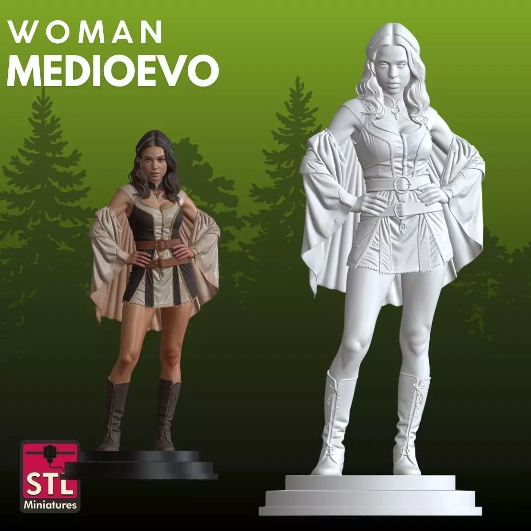 Medieval Fantasy Lady STL Elegant Warrior Muse 3D print model_1