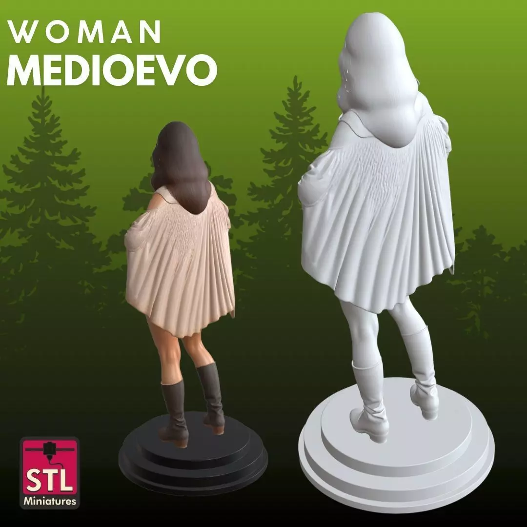 Medieval Fantasy Lady STL Elegant Warrior Muse 3D print model_2