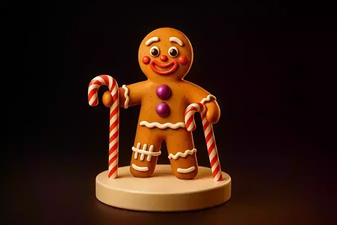Gingerbread Man Figurine Candy Canes Festive Christmas Holiday 