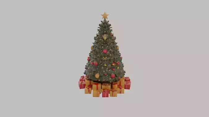 Decorated Christmas Tree with Gifts - Holiday 3D Model