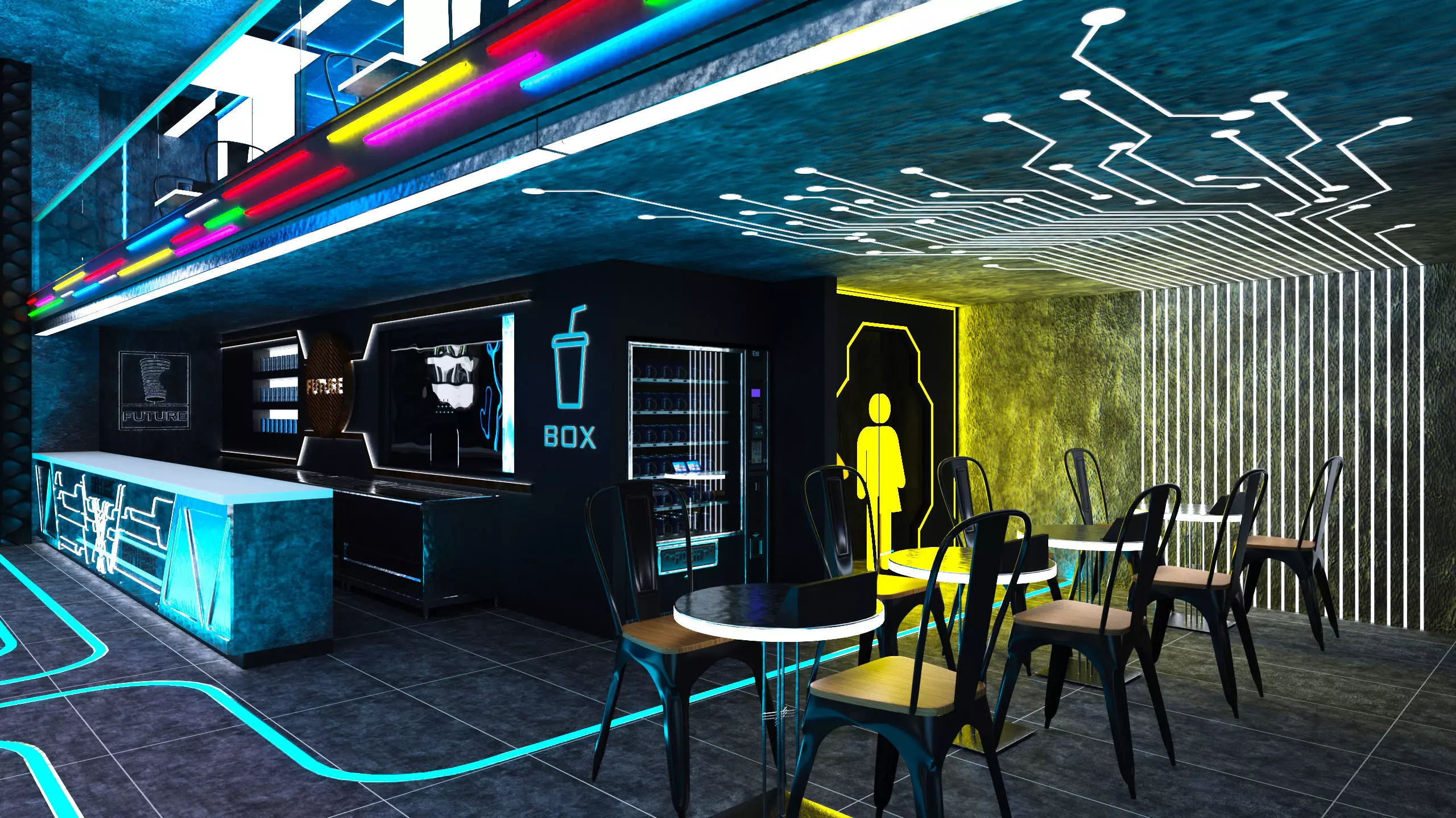 Futuristic Space-Themed Cafe Design Summary 3D model_4