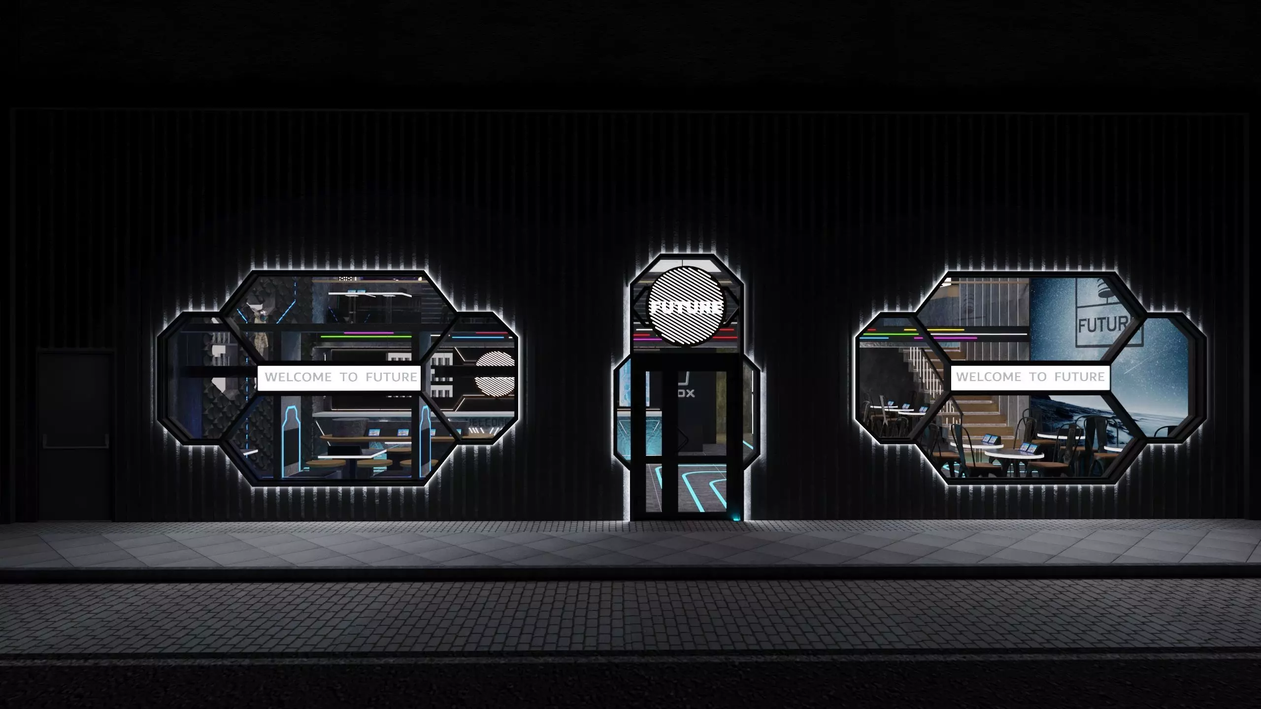 Futuristic Space-Themed Cafe Design Summary 3D model_2