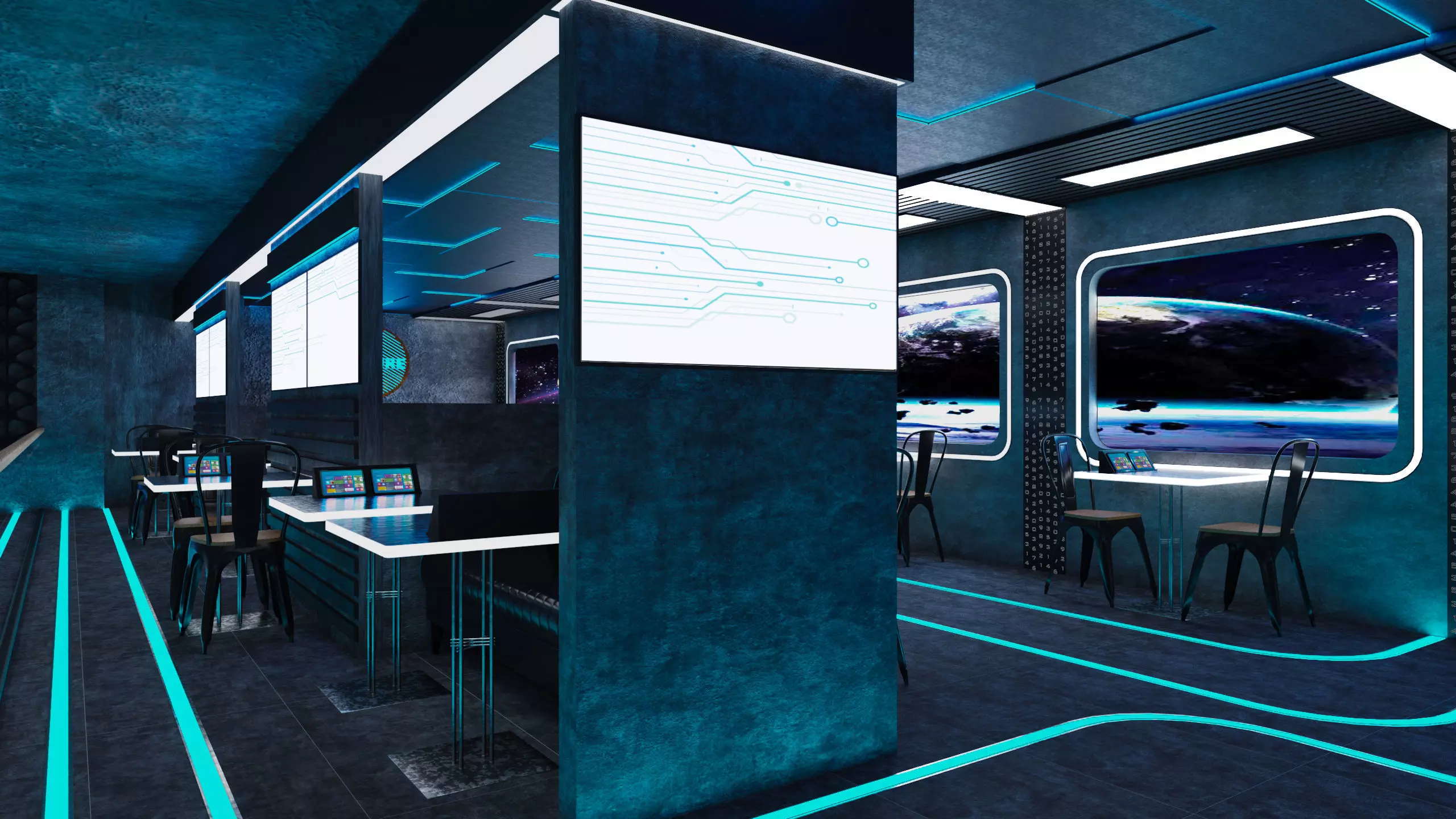 Futuristic Space-Themed Cafe Design Summary 3D model_6