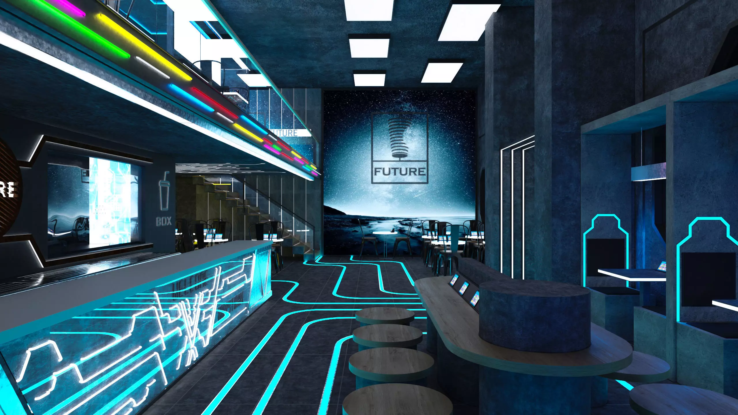 Futuristic Space-Themed Cafe Design Summary 3D model_7