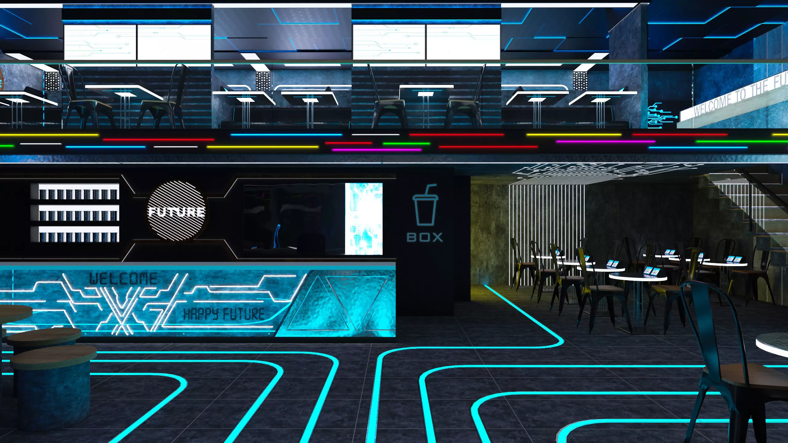 Futuristic Space-Themed Cafe Design Summary 3D model_3