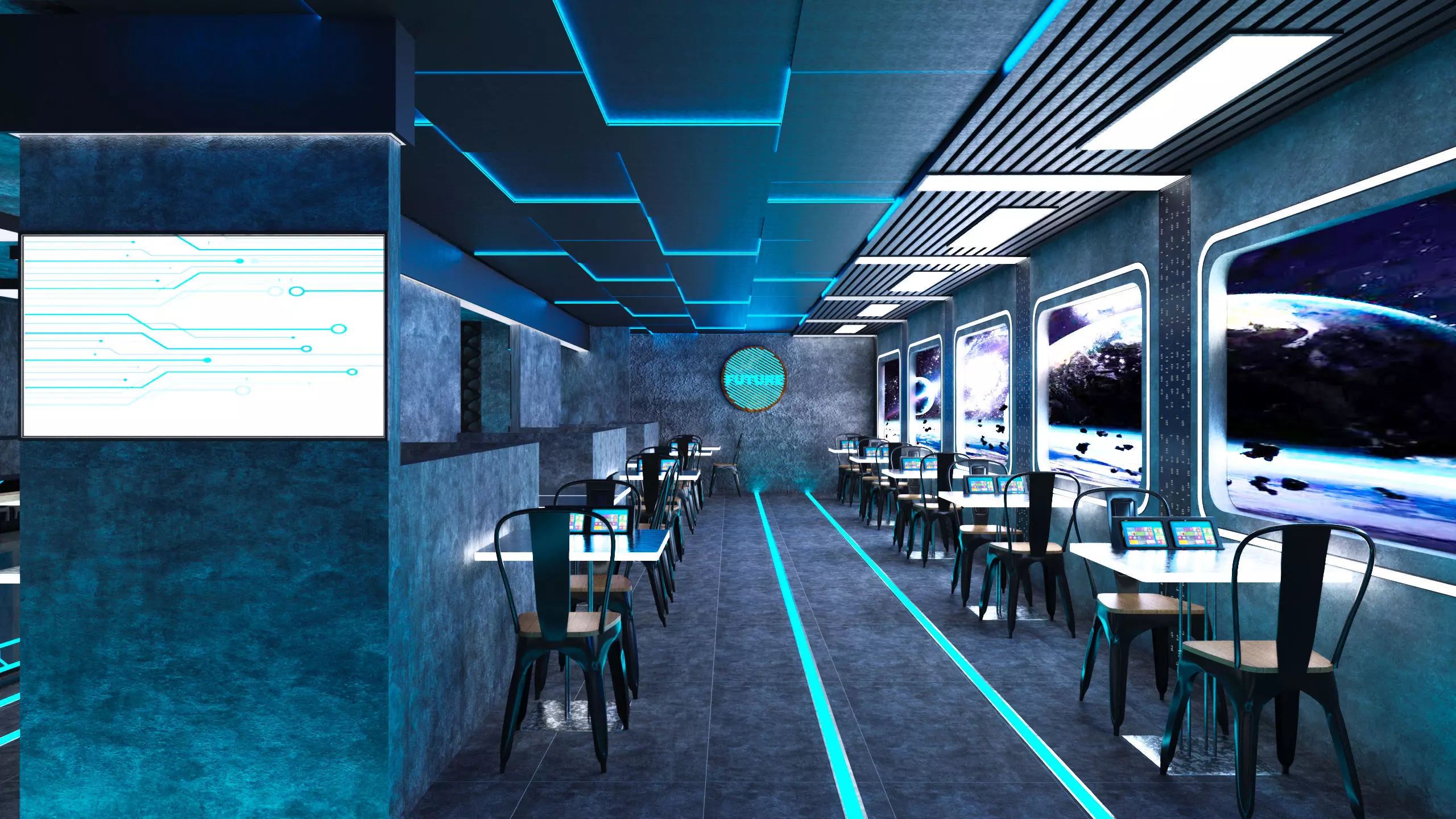Futuristic Space-Themed Cafe Design Summary 3D model_9