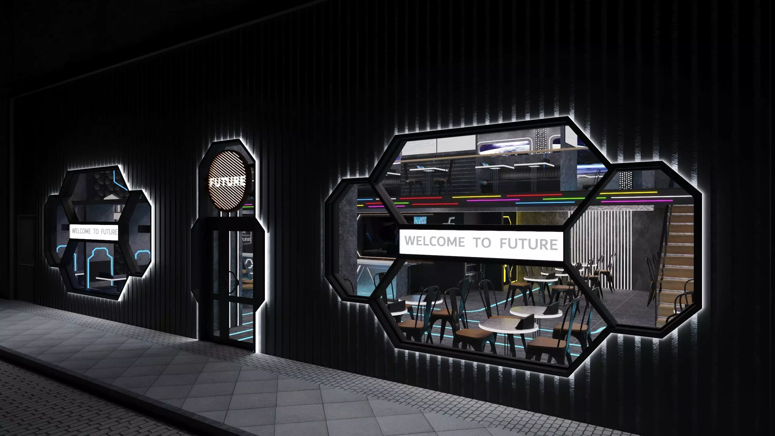 Futuristic Space-Themed Cafe Design Summary 3D model_1