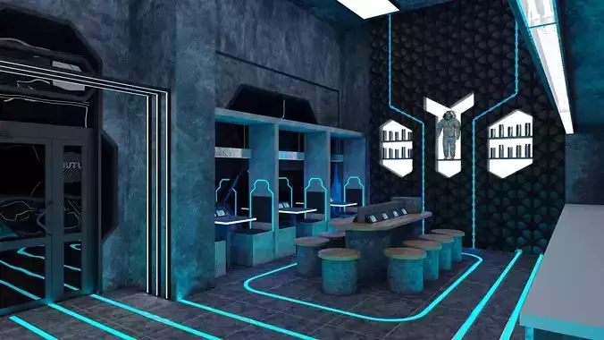 Futuristic Space-Themed Cafe Design Summary