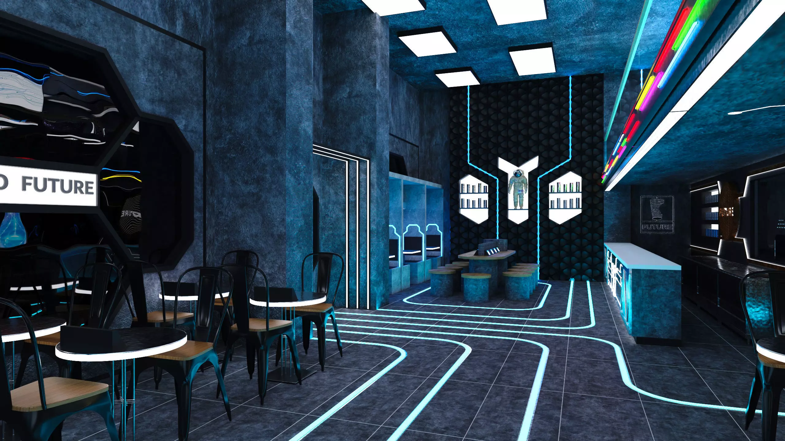 Futuristic Space-Themed Cafe Design Summary 3D model_5