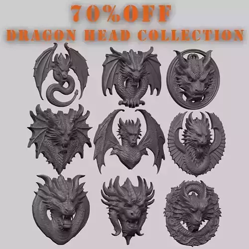 Dragon Head Relief Collection  Pack 1  for 3D Printing or CNC 