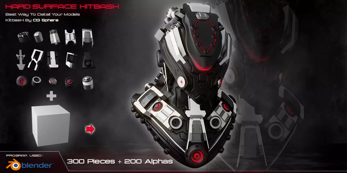 300 Hardsurface KitBash 200 Alpha 3D model Free 3D model_0