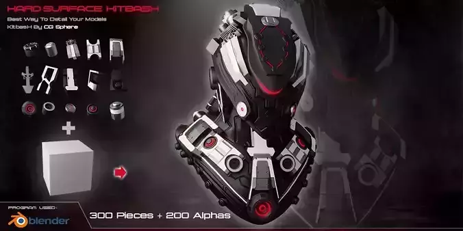 300 Hardsurface KitBash 200 Alpha 3D model