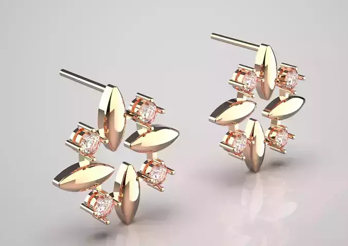 3D Metal Marquise Flower Round Gemstone Stud Earrings je0059