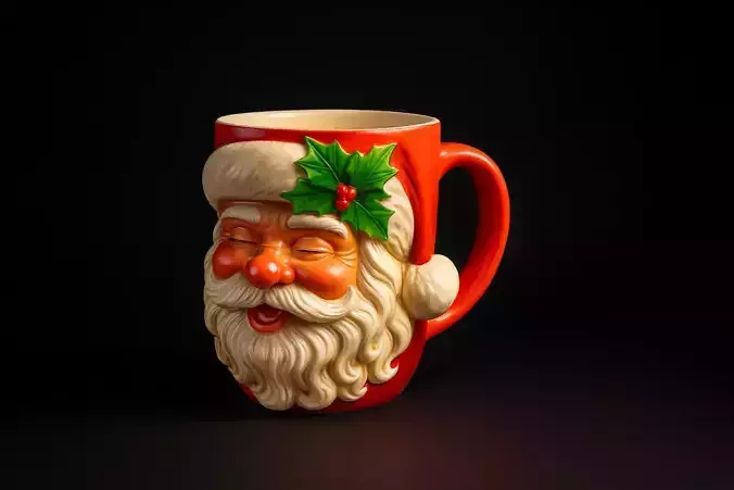 Festive Santa Face Mug Whimsical Christmas 