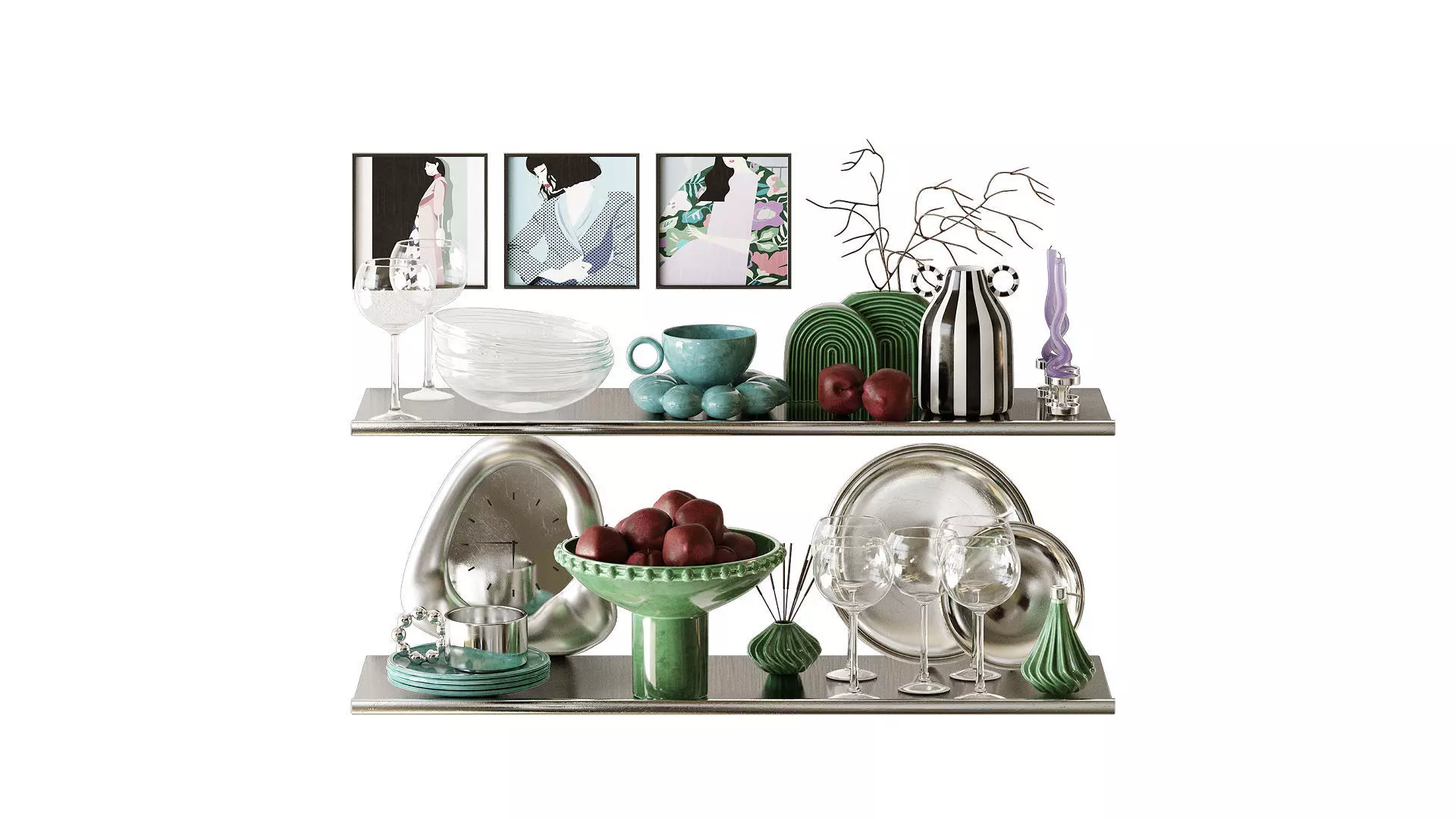 Retro kitchen set with plums 3D model_0