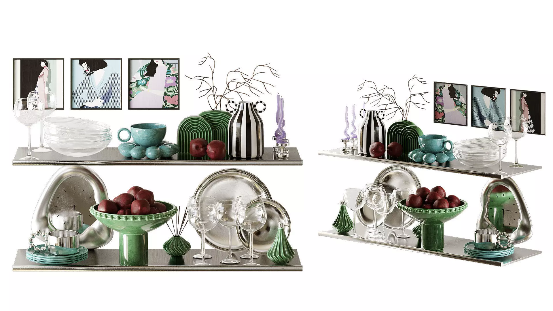 Retro kitchen set with plums 3D model_3