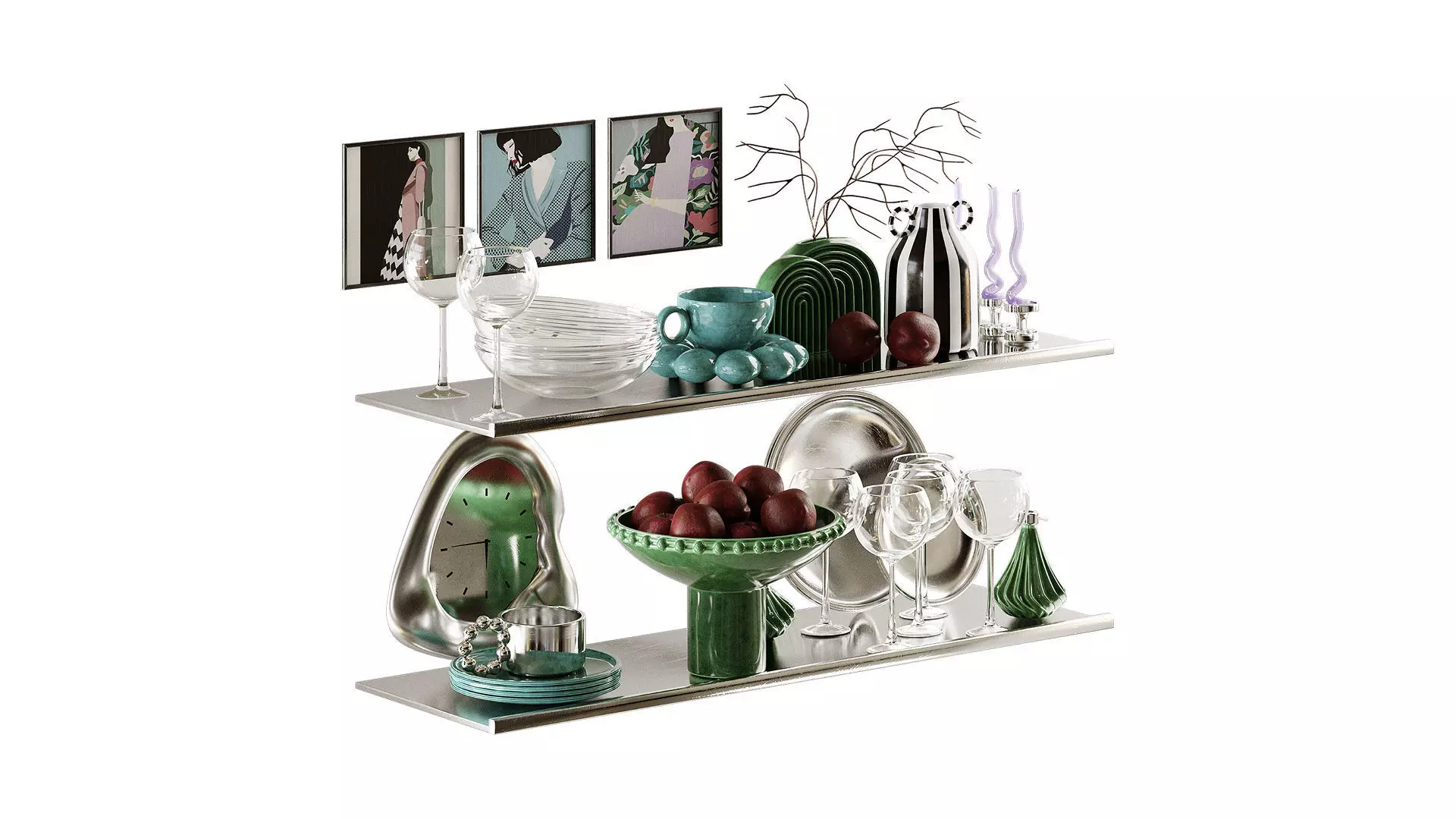 Retro kitchen set with plums 3D model_1