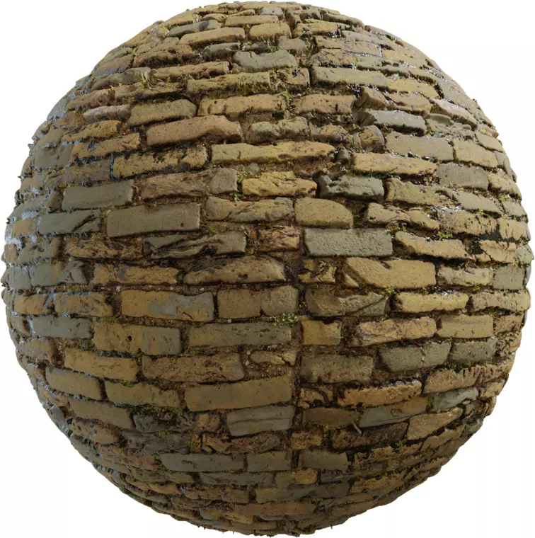 Muddy Brick Pavers With Moss PBR Texture Texture