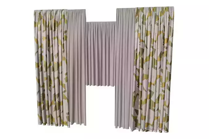Layered Curtains with Geometric Print