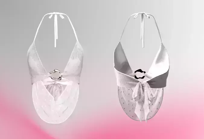 Draped Ring Halter Crop Top-162  3D Model