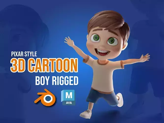 Pixar style 3d cartoon boy or cartoon child rigged
