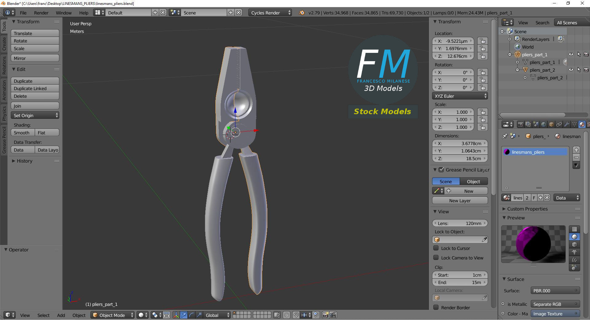 Linesman pliers 3D model_9