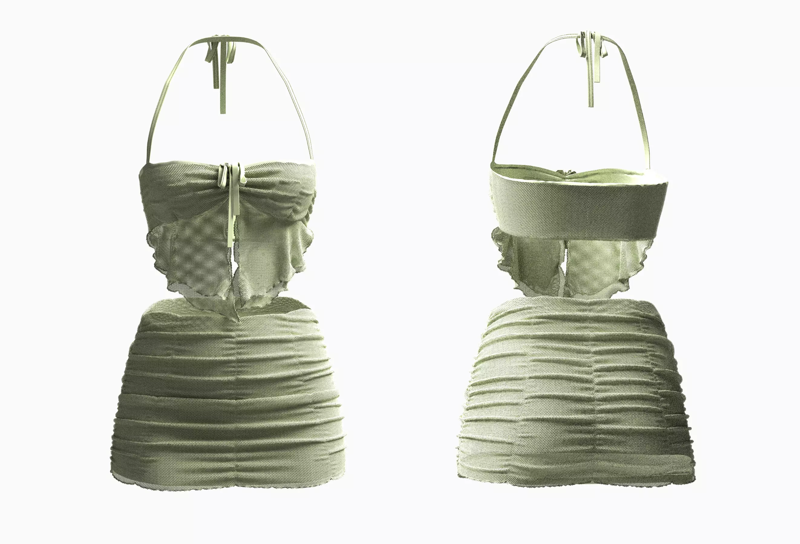 Ruched Mesh Halter Mini skirt sets Light Sage Mesh 3d Model 3D model