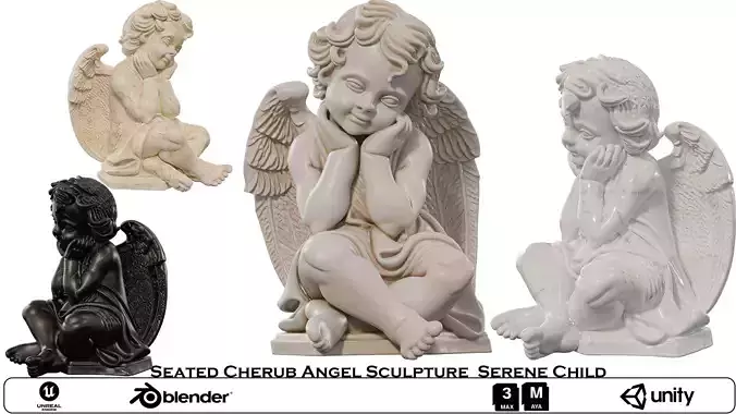 Seated Cherub Angel Sculpture Serene Child