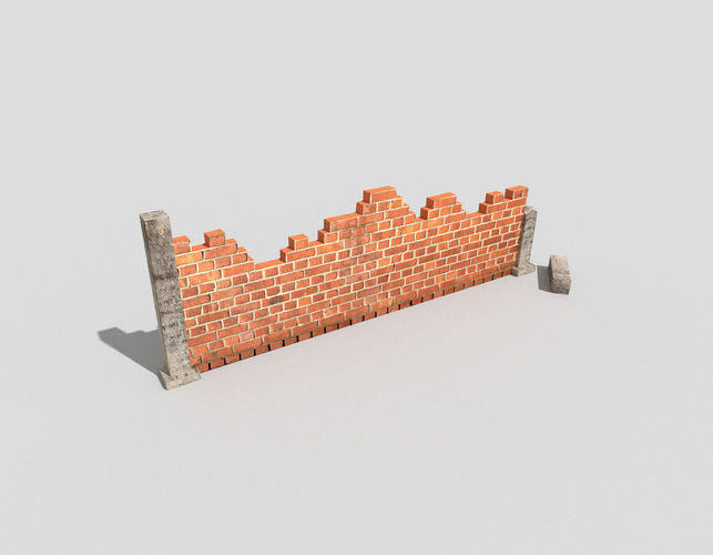 low poly broken wall Low-poly 3D model
