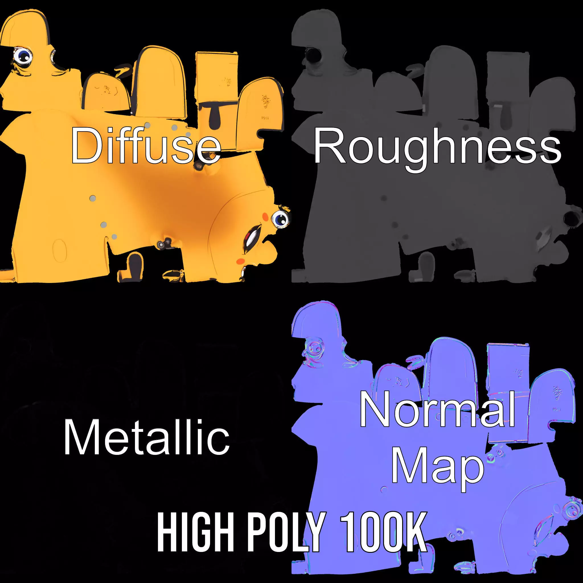 Smiling Yellow Airplane model pack Low-poly 3D model_4