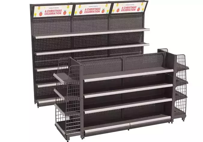 Grocery Store Shelf with 03 Low-poly 3D model