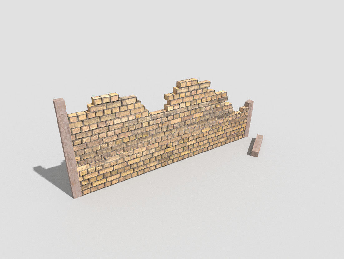 low poly broken wall Low-poly 3D model_1